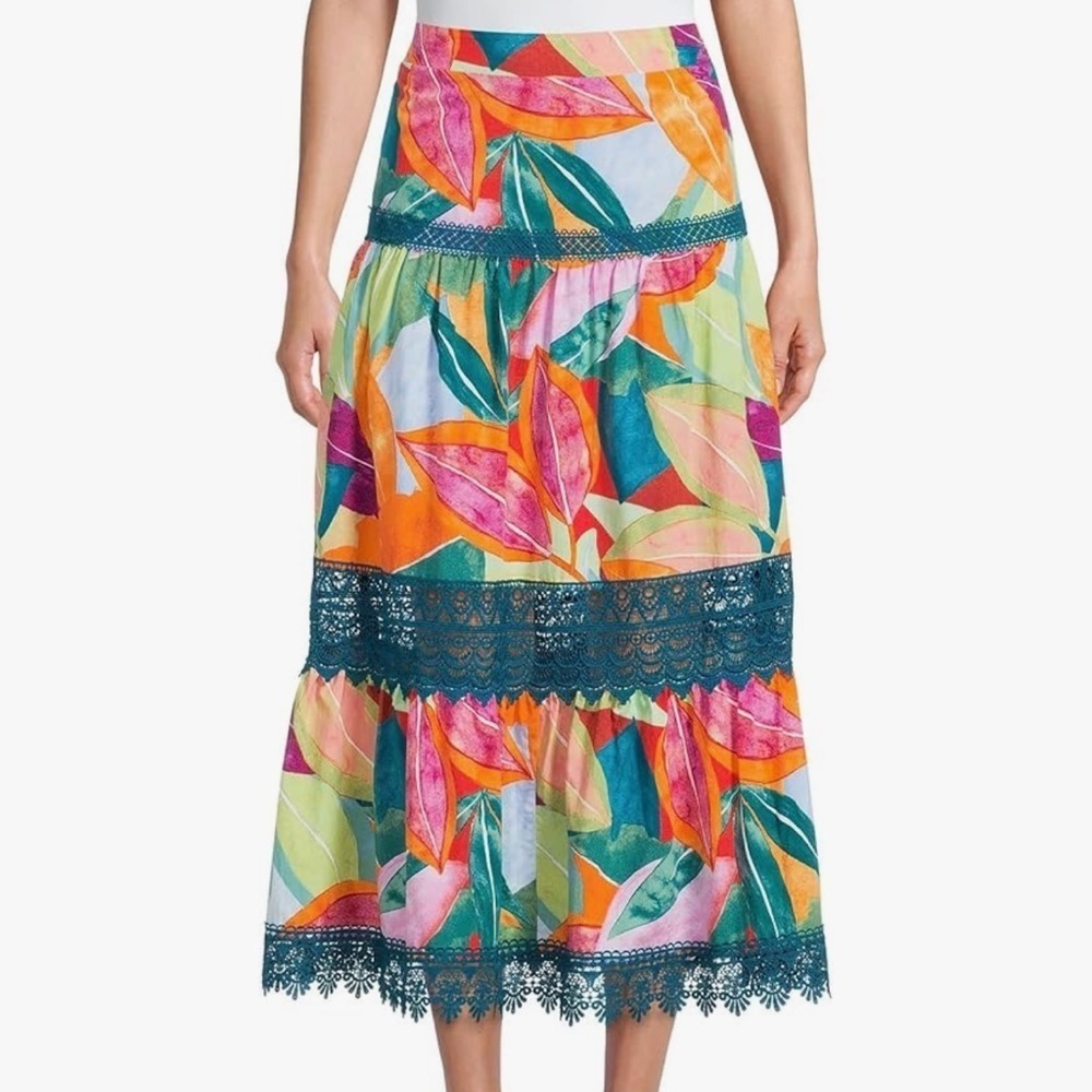 Time and Tru's Tiered Maxi Skirt. Trimmed with romantic lace, this pull-on skirt - Picture 2 of 8